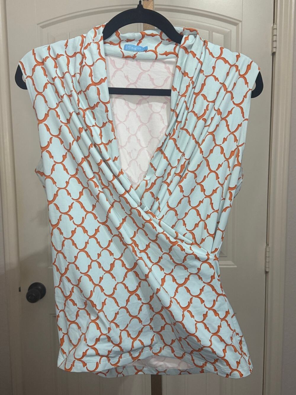 J McLaughlin Geometric Sleeveless Wrap Blue & Orange Size Large